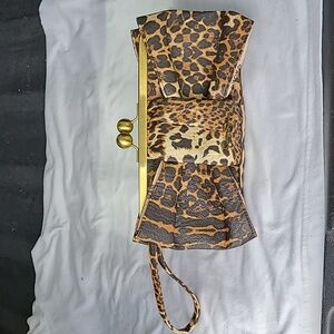 Jessica Simpson Leopard Bow Tie Clutch purse with wristlet